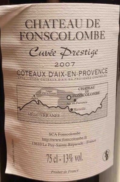 fonscolombe coteaux d'Aix-en-Provence Cuvee Prestige Rouge